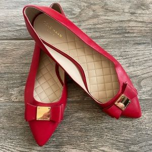 Cole Haan Pointed Red Leather Ballet Flats, New
